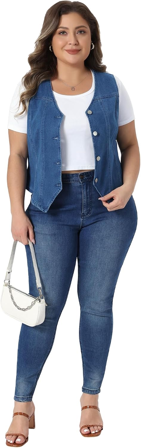 Women's Denim Vest Button Down Sleeveless Jean Jacket Waistcoat Women's Denim Vest Button Down Sleeveless Jean Jacket Waistcoat