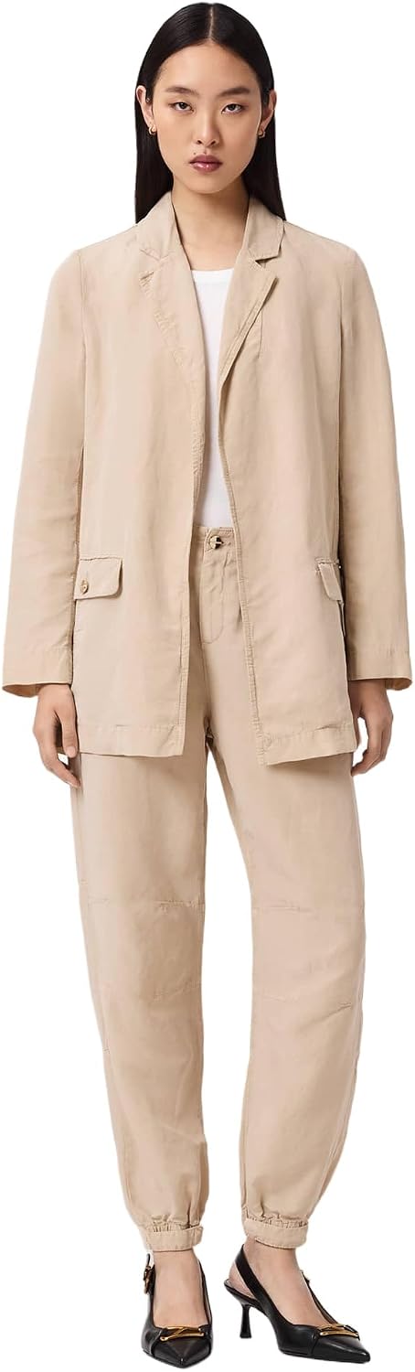 Women's Open Front Relaxed Fit Blazer Beige