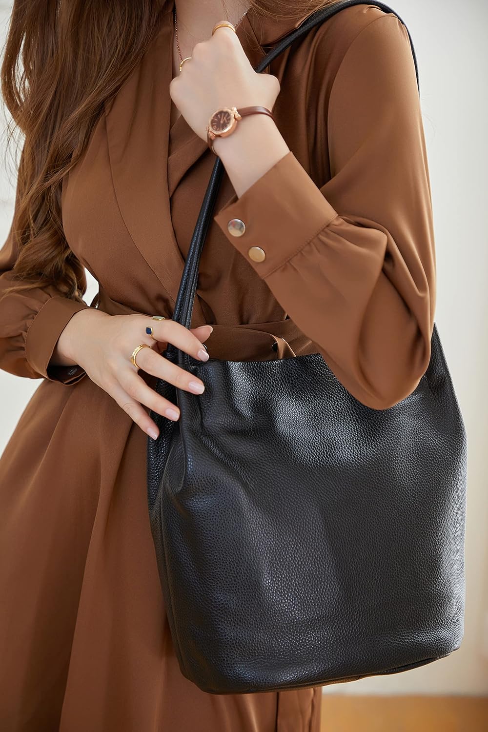 Women's Soft Pebbled Leather Hobo Tote Bag Large Black Women's Soft Pebbled Leather Hobo Tote Bag Large Black
