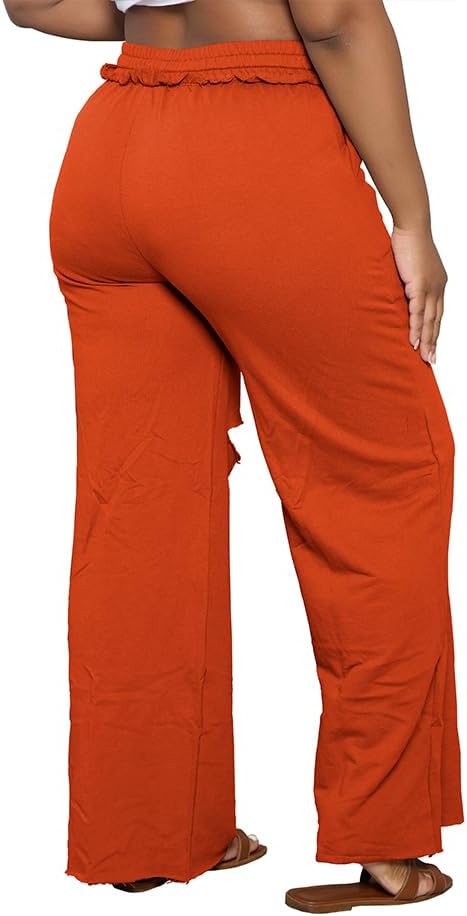 Women's Baggy Wide Leg Sweatpants Drawstring Rust