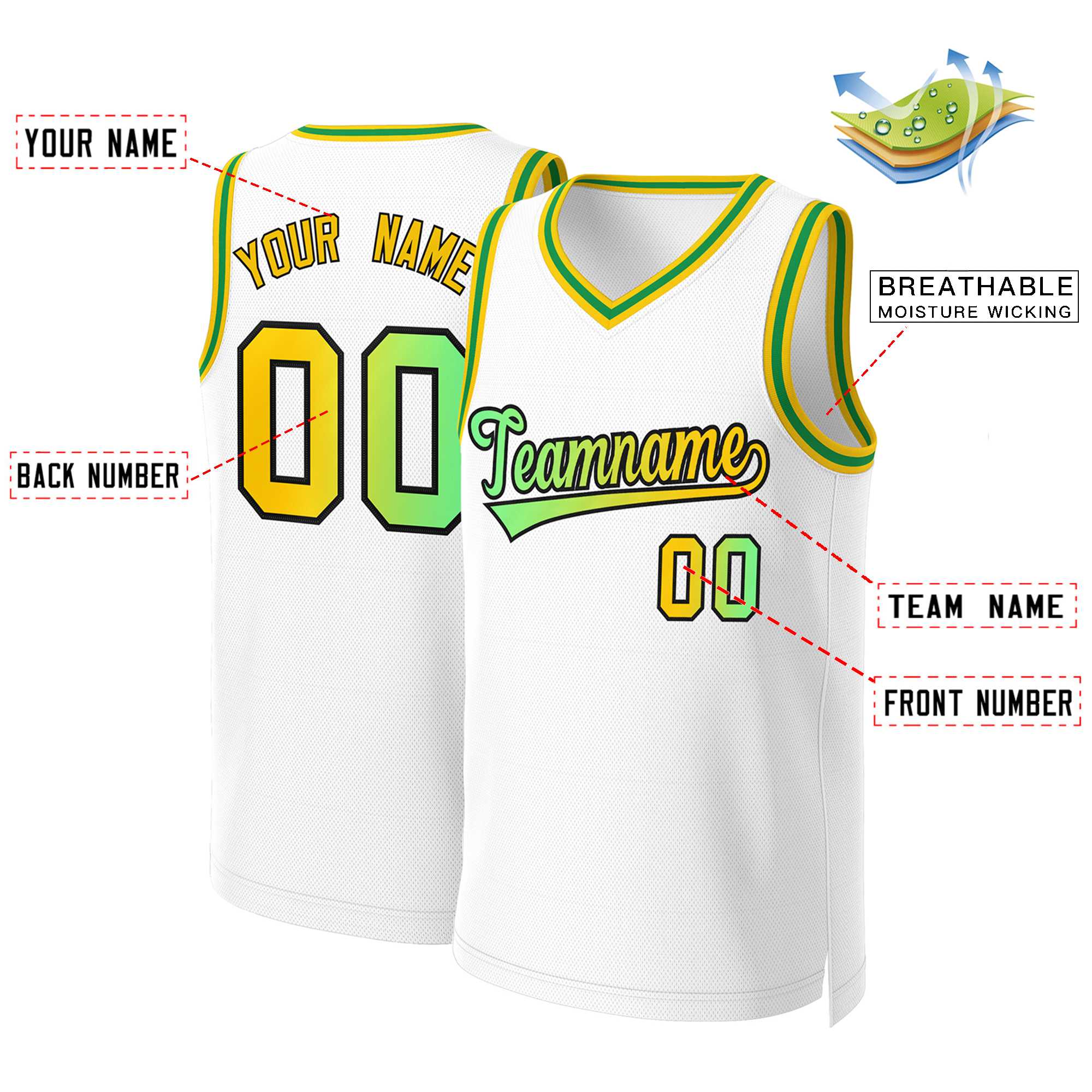 Benutzerdefiniertes Basketballtrikot mit klassischem Farbverlauf und modischen Oberteilen
