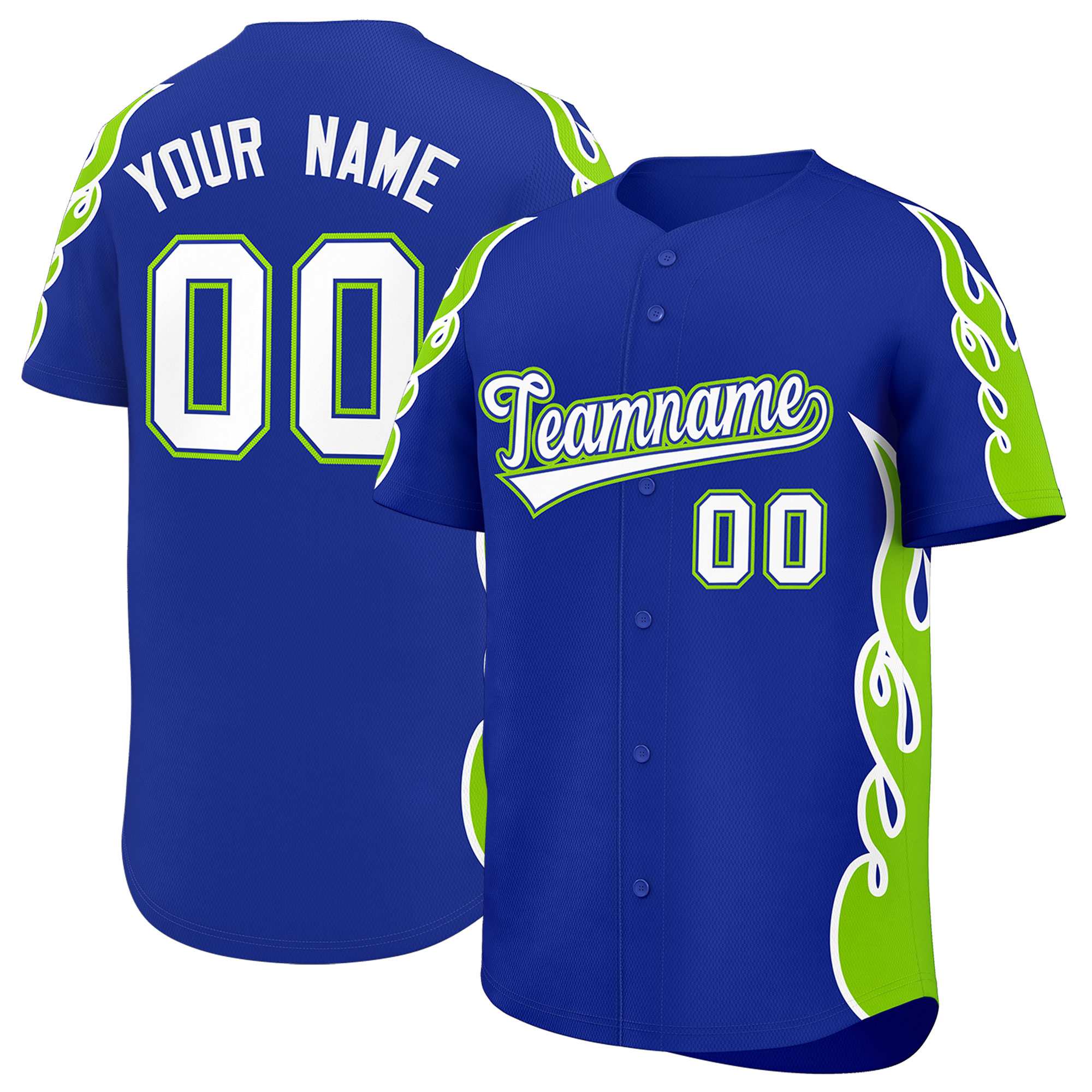 Benutzerdefiniertes Baseball-Trikot mit Seitenflammen-Umrissmuster für Sportuniformen