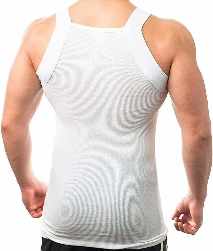 Men's Ribbed Cotton Tank Top White Square Cut